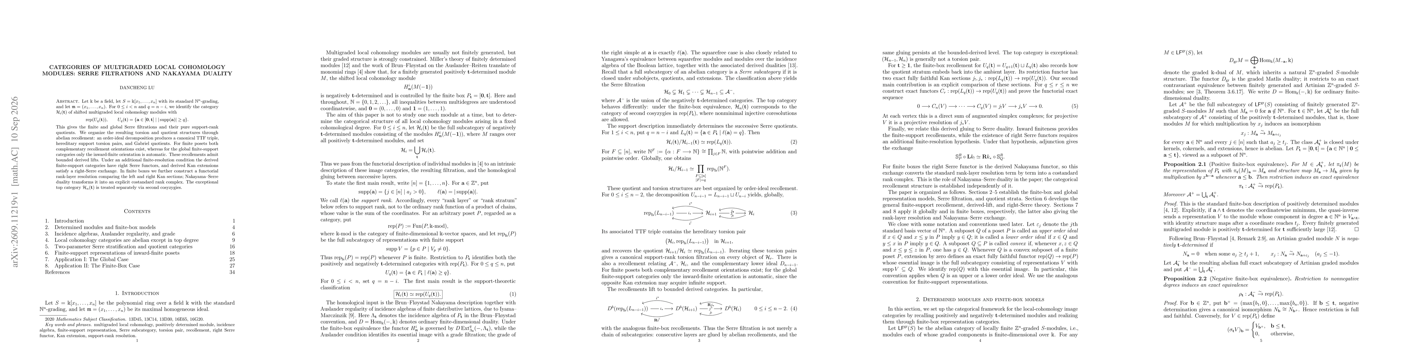 Thumbnail for Categories of Multigraded Local Cohomology Modules: Serre Filtrations and Nakayama Duality