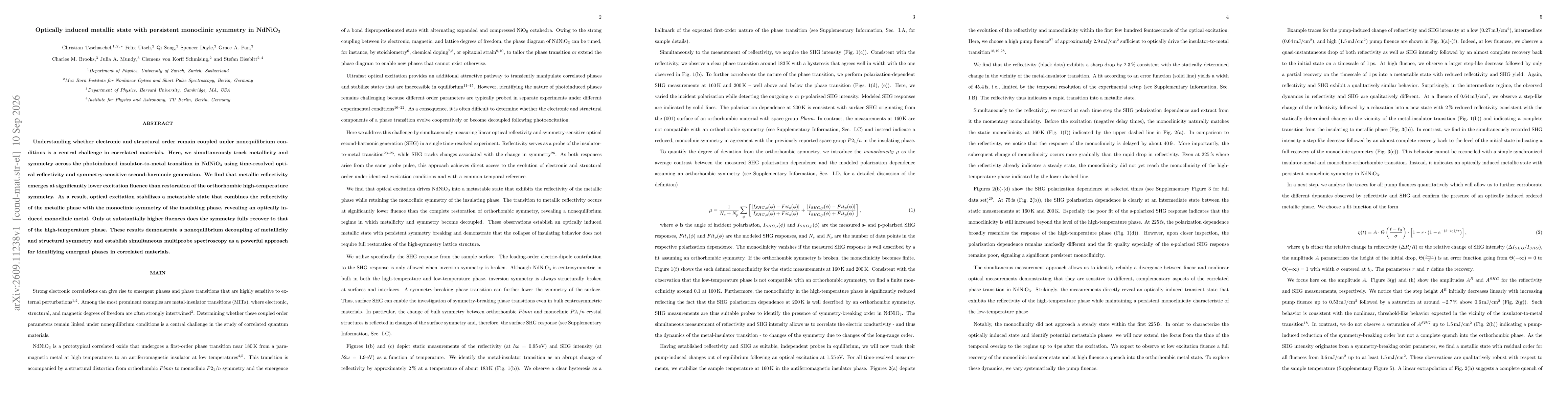 Thumbnail for Optically induced metallic state with persistent monoclinic symmetry in NdNiO$_3$