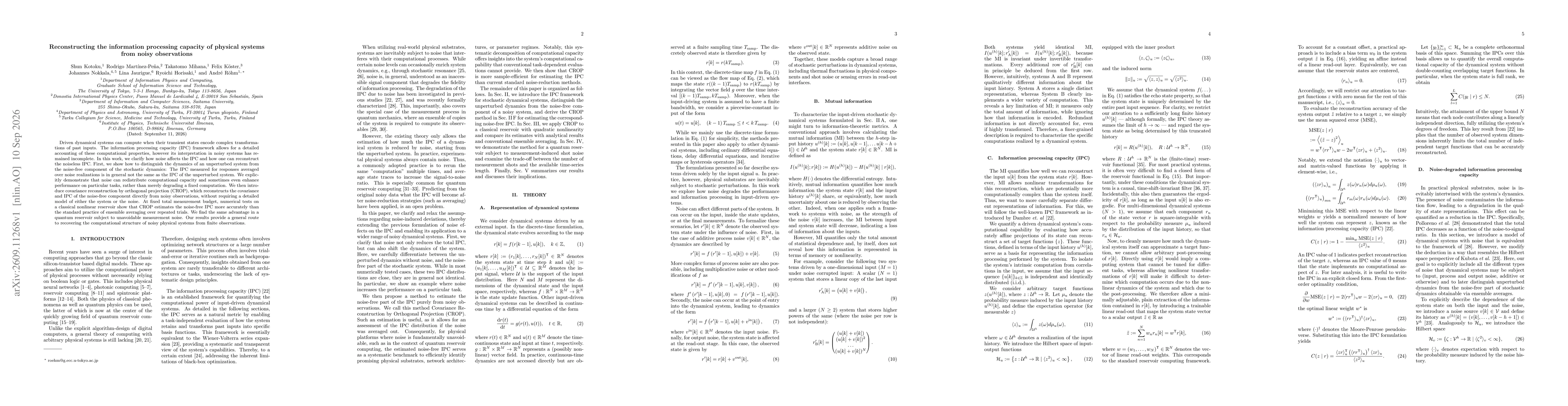 Thumbnail for Reconstructing the information processing capacity of physical systems from noisy observations