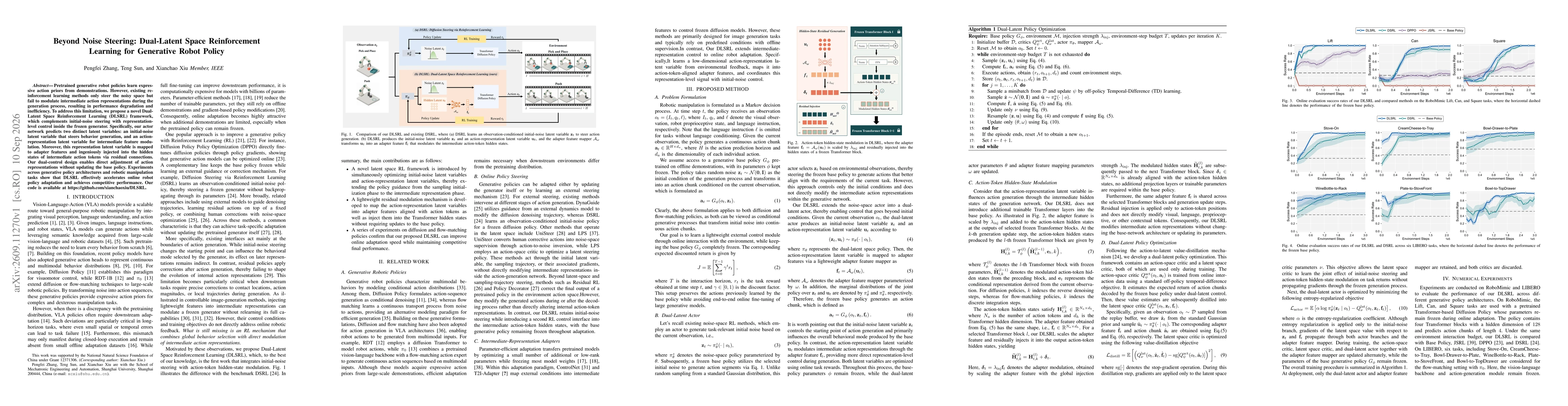 Thumbnail for Beyond Noise Steering: Dual-Latent Space Reinforcement Learning for Generative Robot Policy