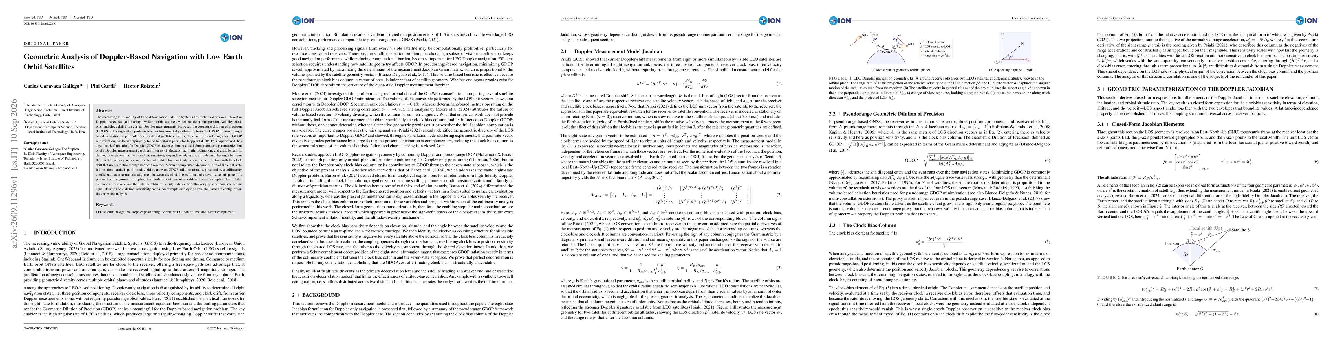 Thumbnail for Geometric Analysis of Doppler-Based Navigation with Low Earth Orbit Satellites