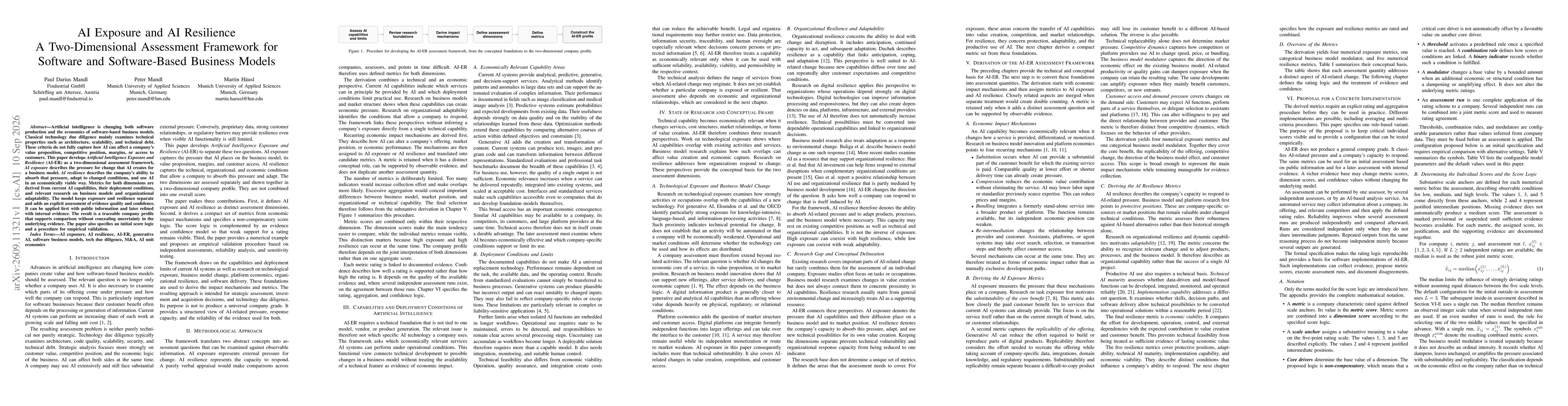 Thumbnail for AI Exposure and AI Resilience: A Two-Dimensional Assessment Framework for Software and Software-Based Business Model