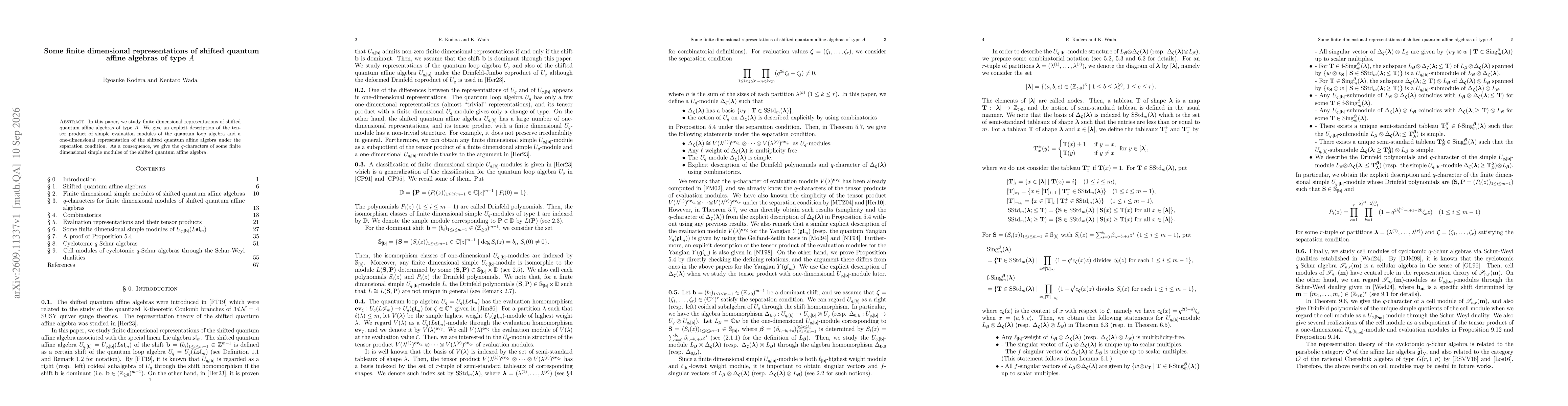 Thumbnail for Some finite dimensional representations of shifted quantum affine algebras of type A