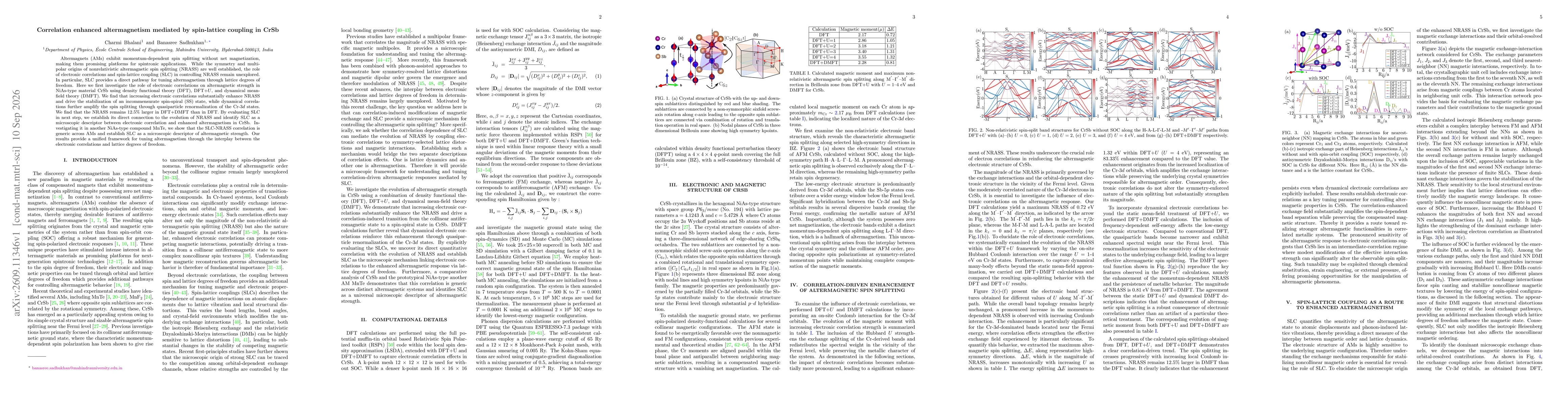 Thumbnail for Correlation enhanced altermagnetism mediated by spin-lattice coupling in CrSb