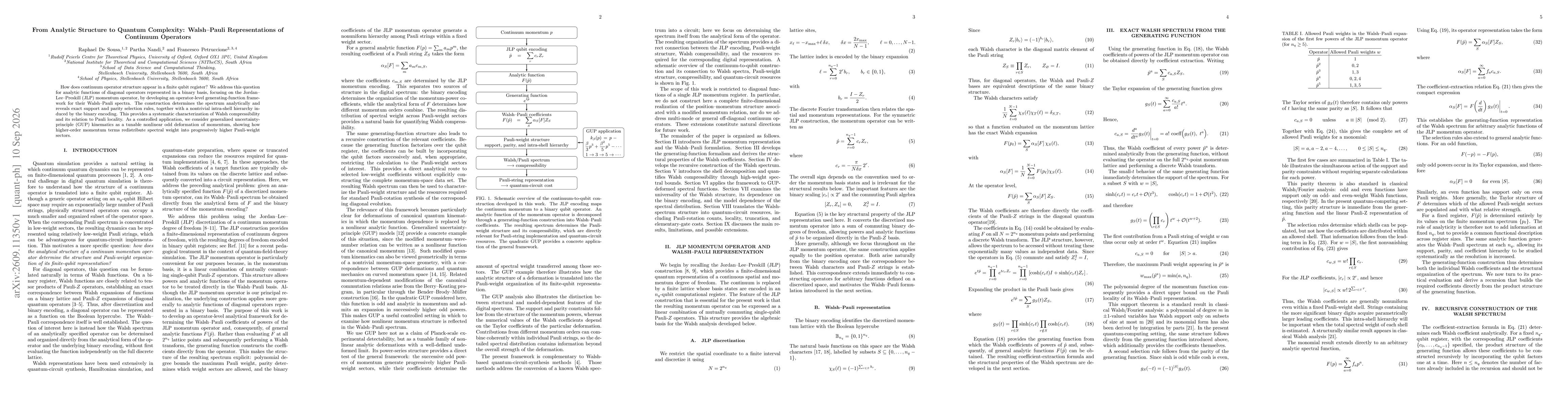 Thumbnail for From Analytic Structure to Quantum Complexity: Walsh-Pauli Representations of Continuum Operators