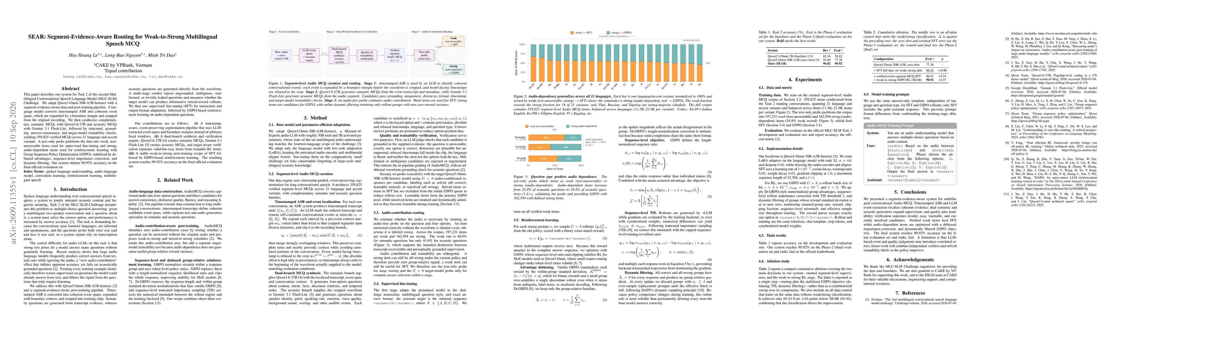 Thumbnail for SEAR: Segment-Evidence-Aware Routing for Weak-to-Strong Multilingual Speech MCQ