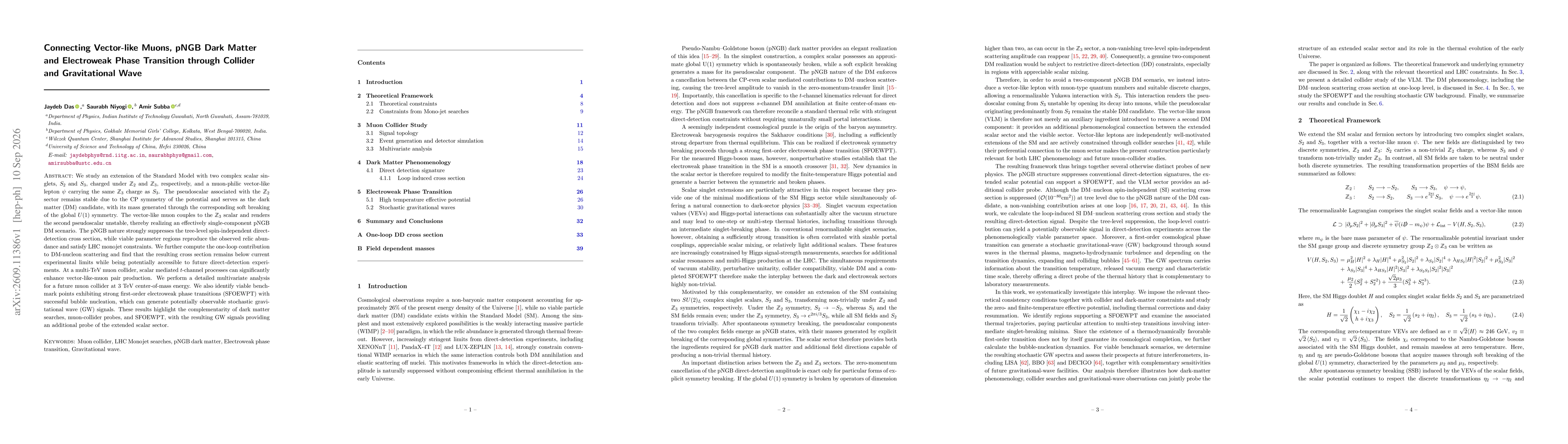 Thumbnail for Connecting Vector-like Muons, pNGB Dark Matter and Electroweak Phase Transition through Collider and Gravitational Wave