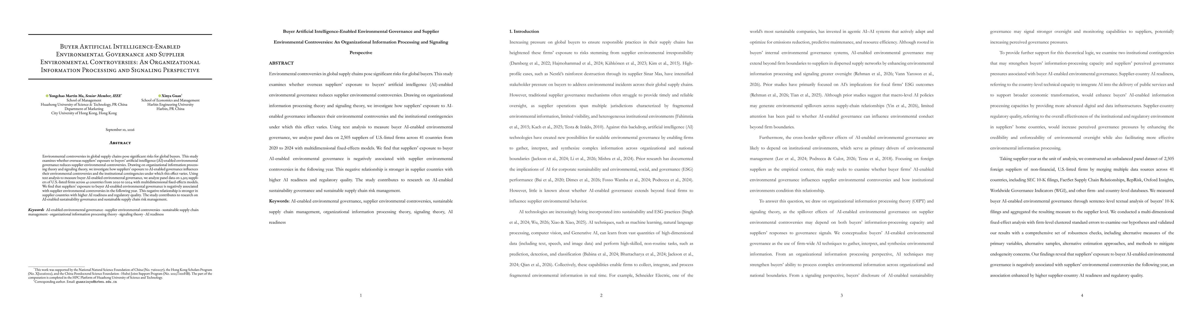 Thumbnail for Buyer Artificial Intelligence-Enabled Environmental Governance and Supplier Environmental Controversies: An Organizational Information Processing and Signaling
