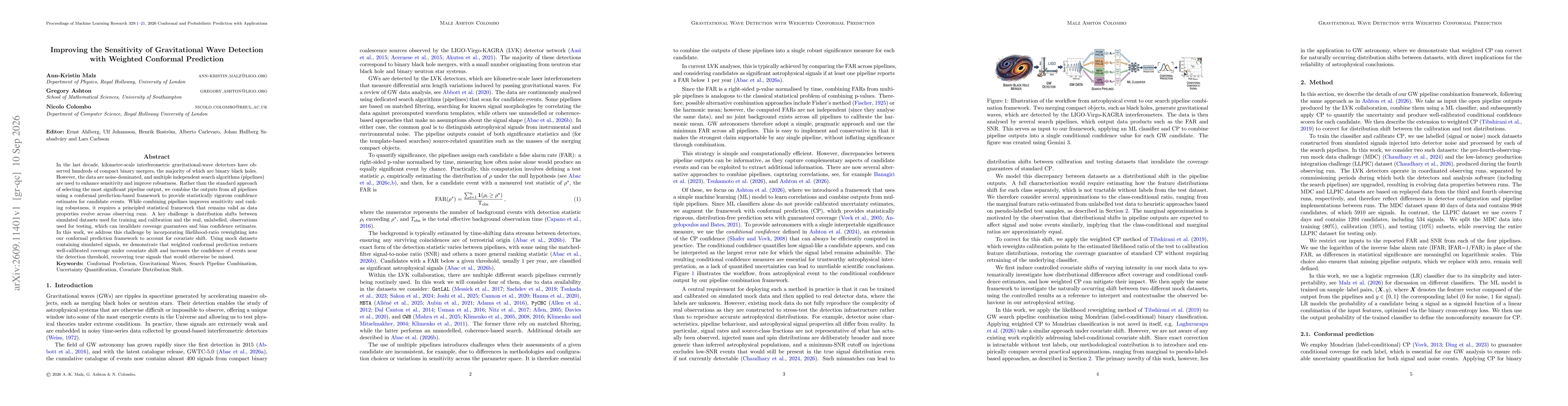 Thumbnail for Improving the Sensitivity of Gravitational Wave Detection with Weighted Conformal Prediction