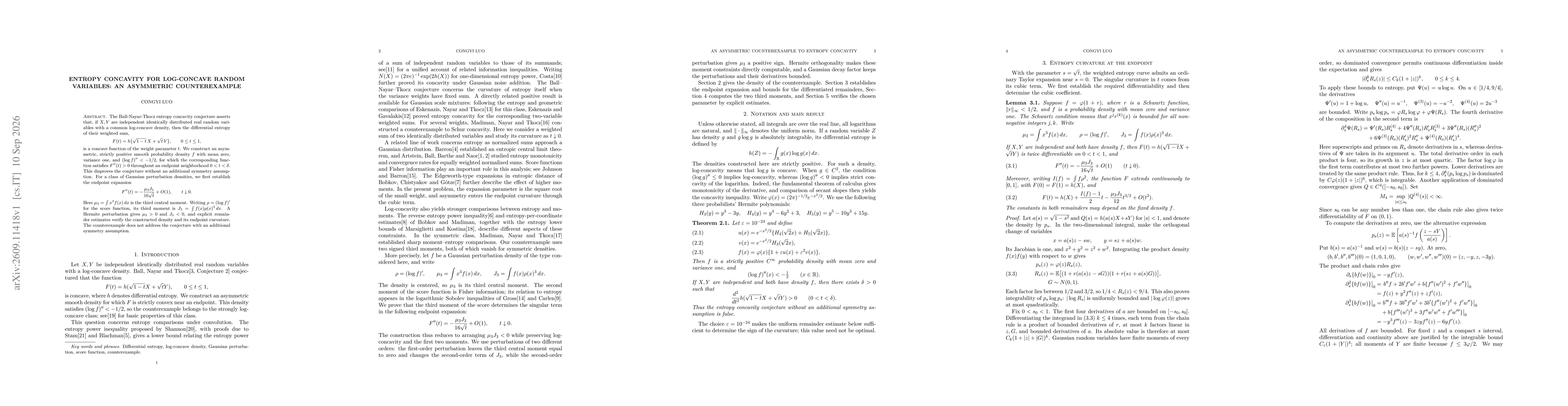 Thumbnail for Entropy concavity for log-concave random variables: an asymmetric counterexample