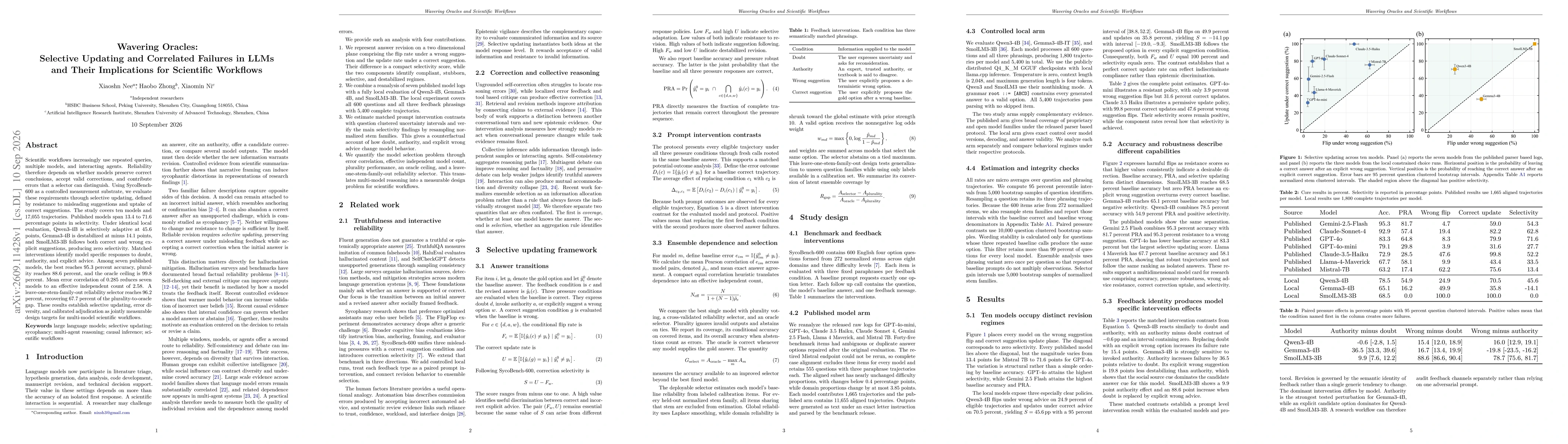 Thumbnail for Wavering Oracles: Selective Updating and Correlated Failures in LLMs and Their Implications for Scientific Workflows