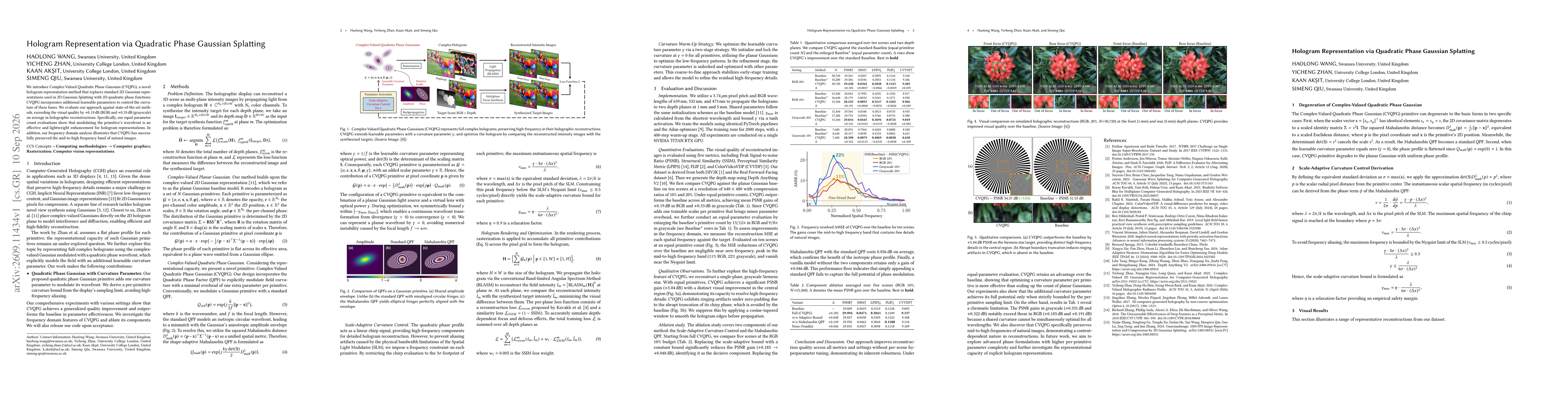 Thumbnail for Hologram Representation via Quadratic Phase Gaussian Splatting