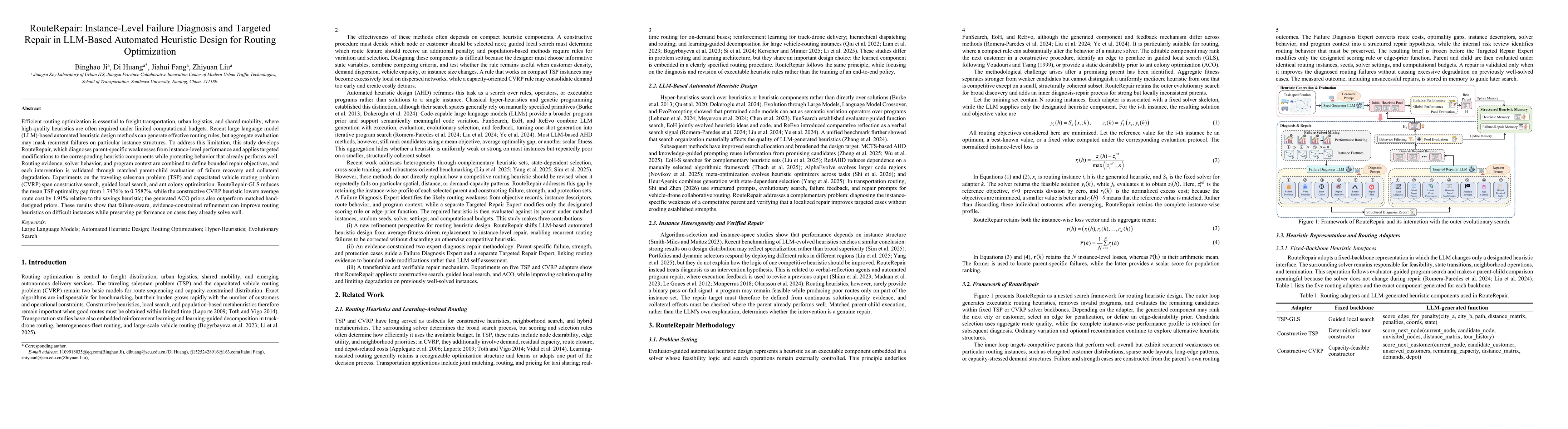 Thumbnail for RouteRepair: Instance-Level Failure Diagnosis and Targeted Repair in LLM-Based Automated Heuristic Design for Routing Optimization