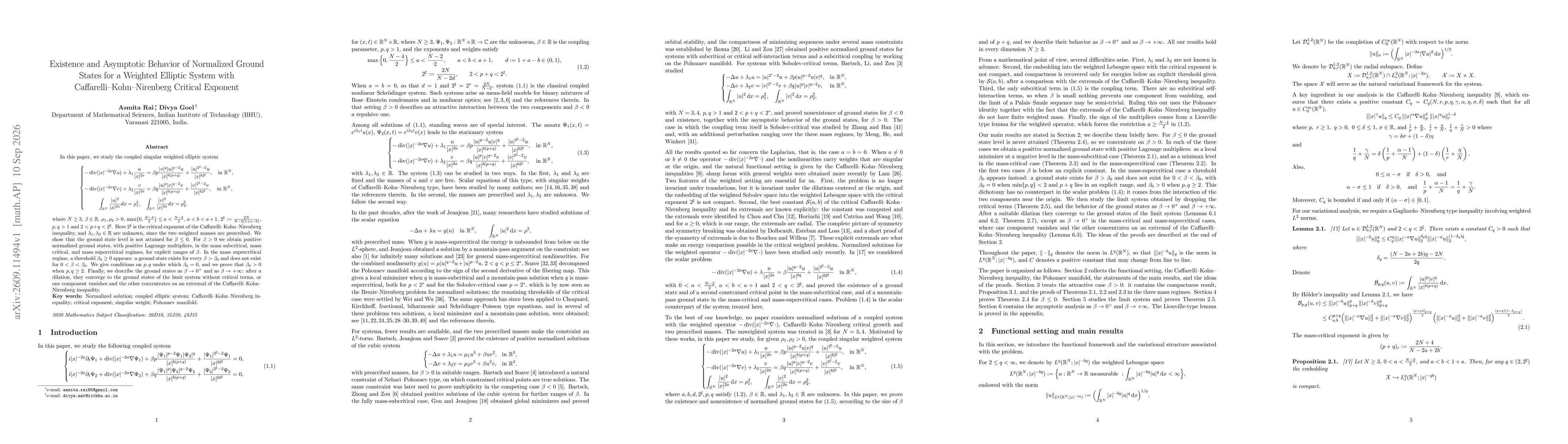 Thumbnail for Existence and Asymptotic Behavior of Normalized Ground States for a Weighted Elliptic System with Caffarelli--Kohn--Nirenberg Critical Exponent