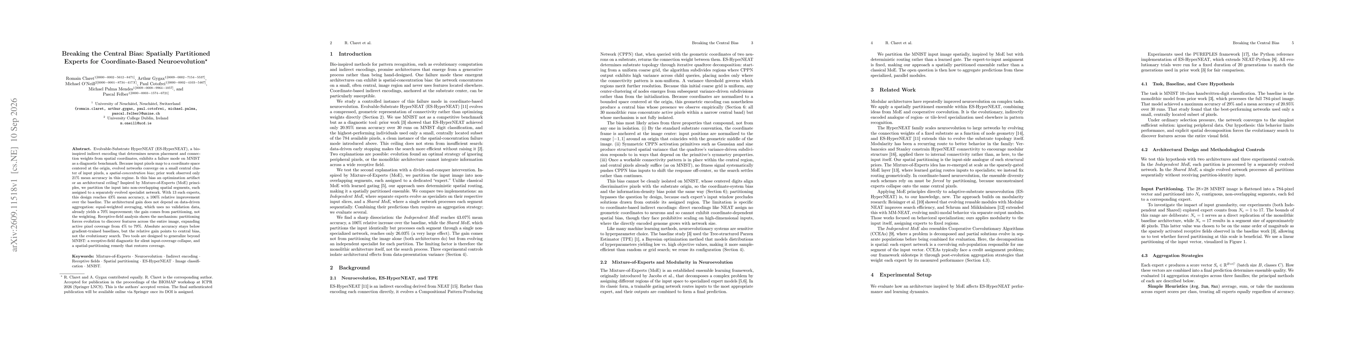 Thumbnail for Breaking the Central Bias: Spatially Partitioned Experts for Coordinate-Based Neuroevolution