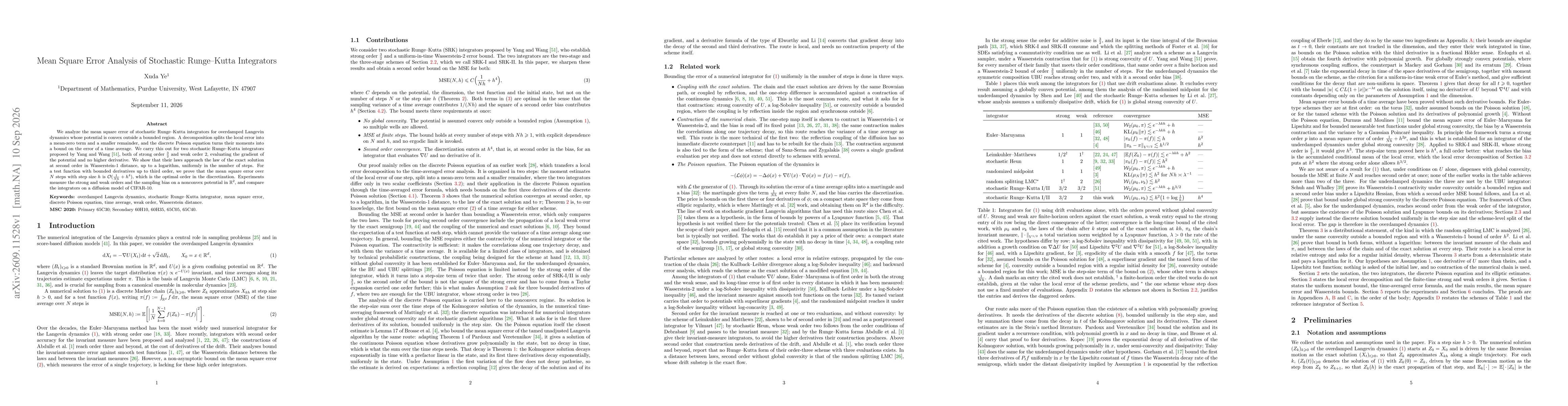 Thumbnail for Mean Square Error Analysis of Stochastic Runge--Kutta Integrators