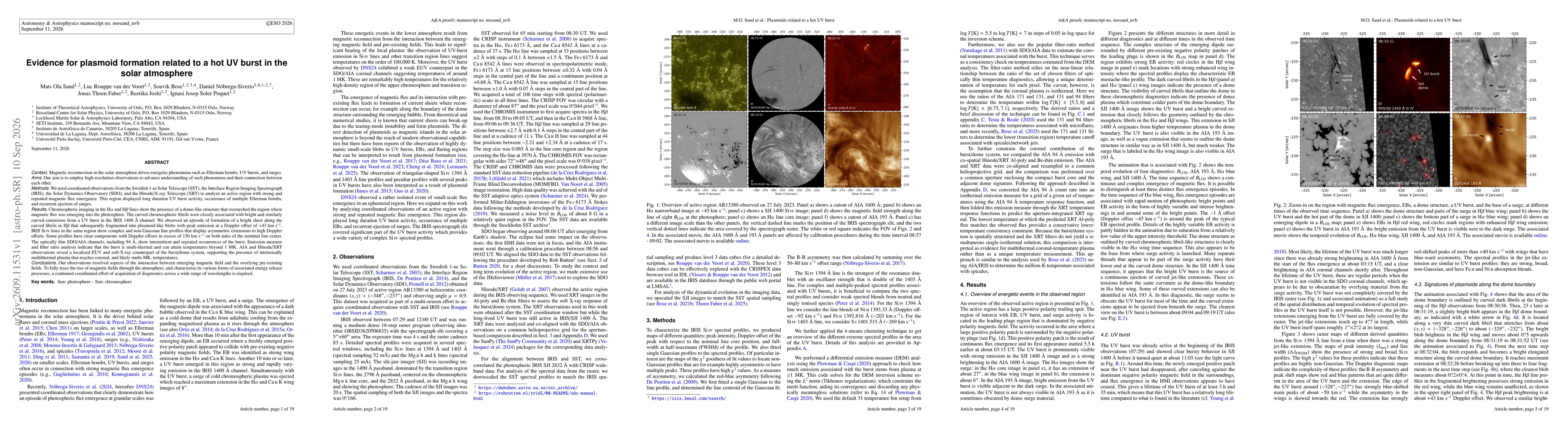 Thumbnail for Evidence for plasmoid formation related to a hot UV burst in the solar atmosphere