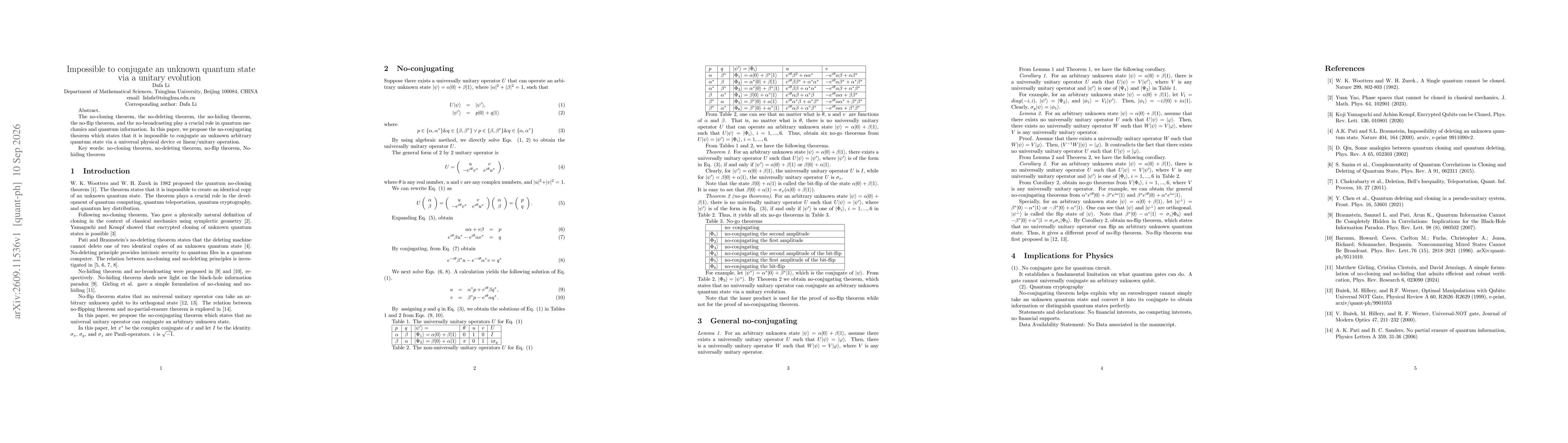 Thumbnail for Impossible to conjugate an unknown quantum state via a unitary evolution