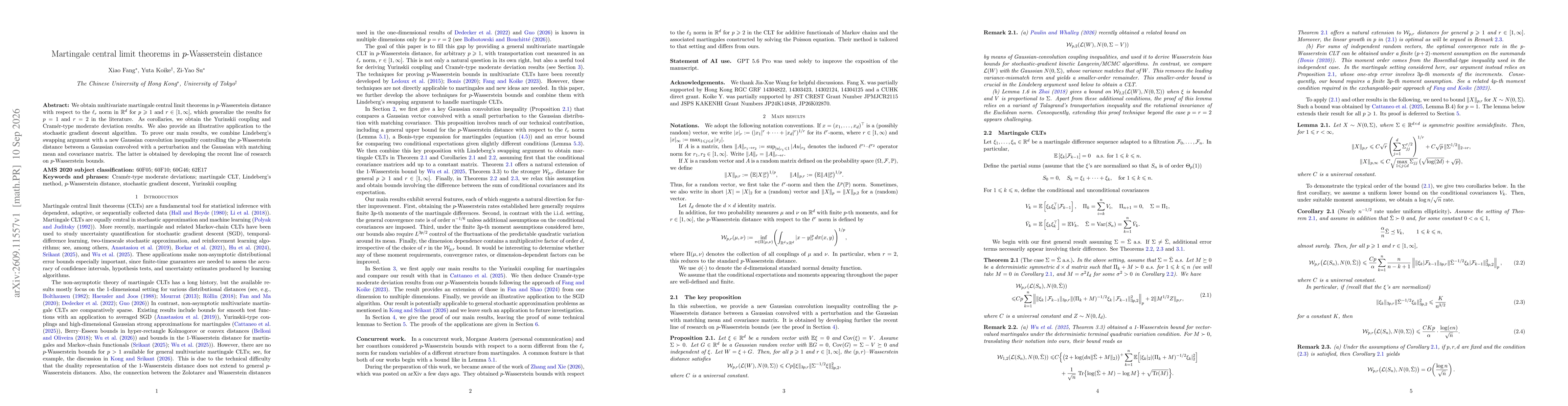Thumbnail for Martingale central limit theorems in $p$-Wasserstein distance