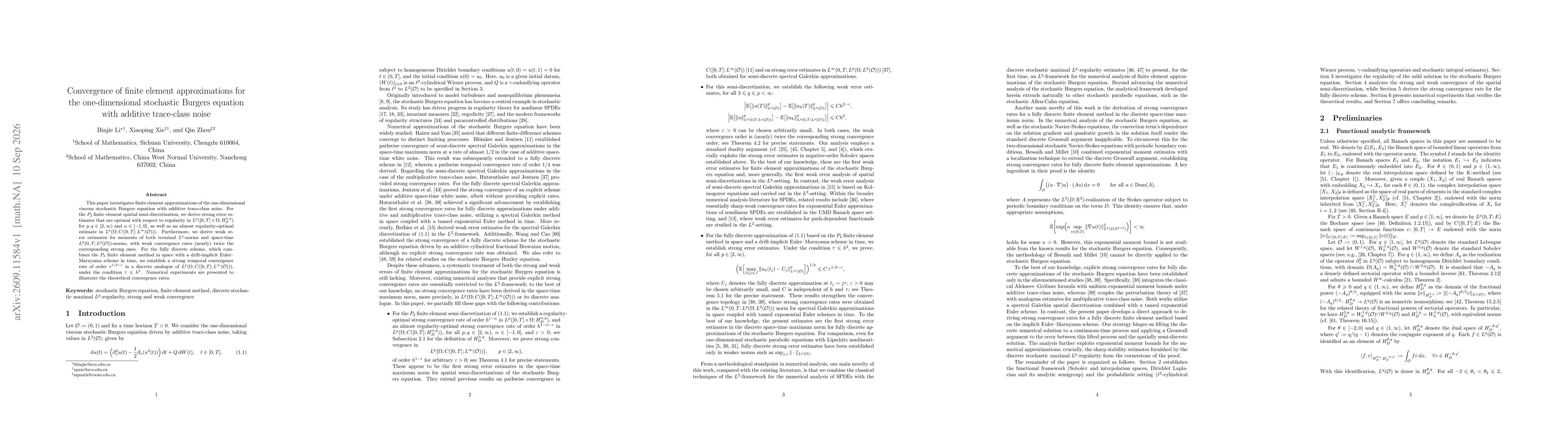Thumbnail for Convergence of finite element approximations for the one-dimensional stochastic Burgers equation with additive trace-class noise