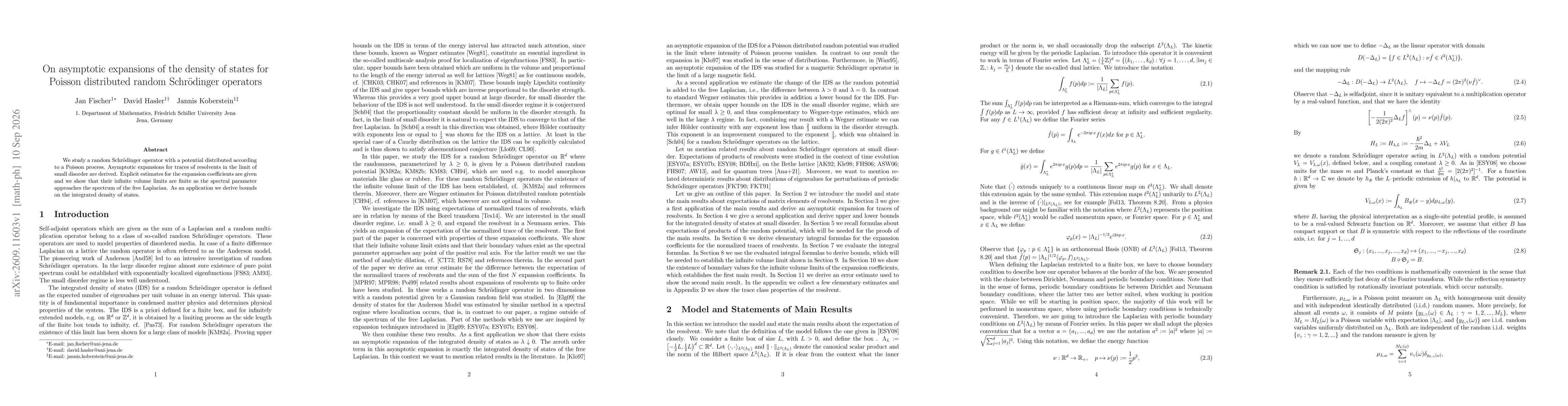 Thumbnail for On asymptotic expansions of the density of states for Poisson distributed random Schrödinger operators