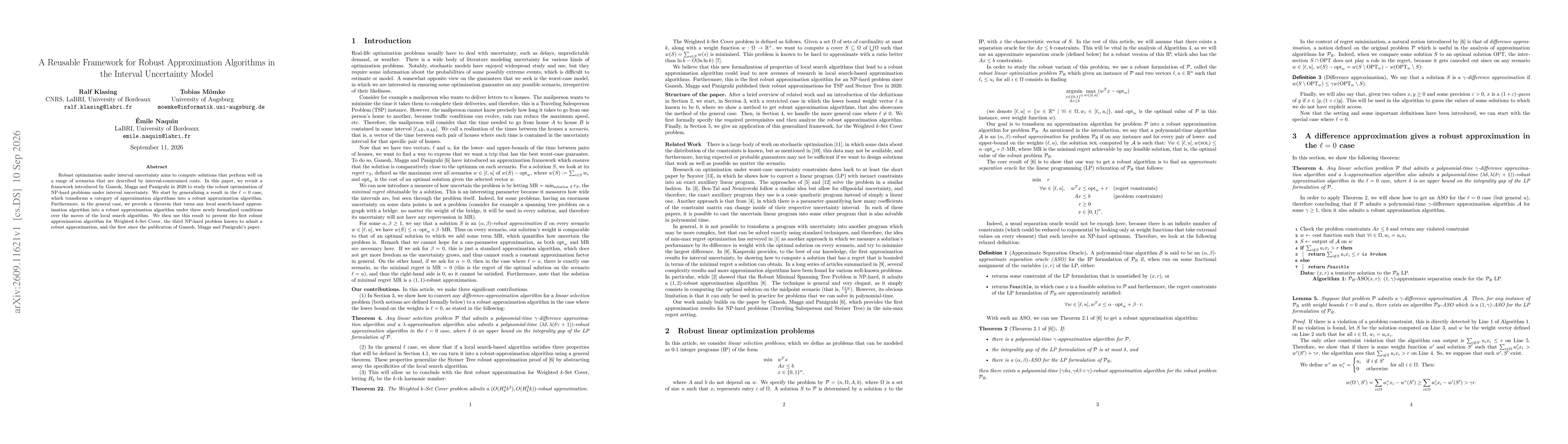Thumbnail for A Reusable Framework for Robust Approximation Algorithms in the Interval Uncertainty Model