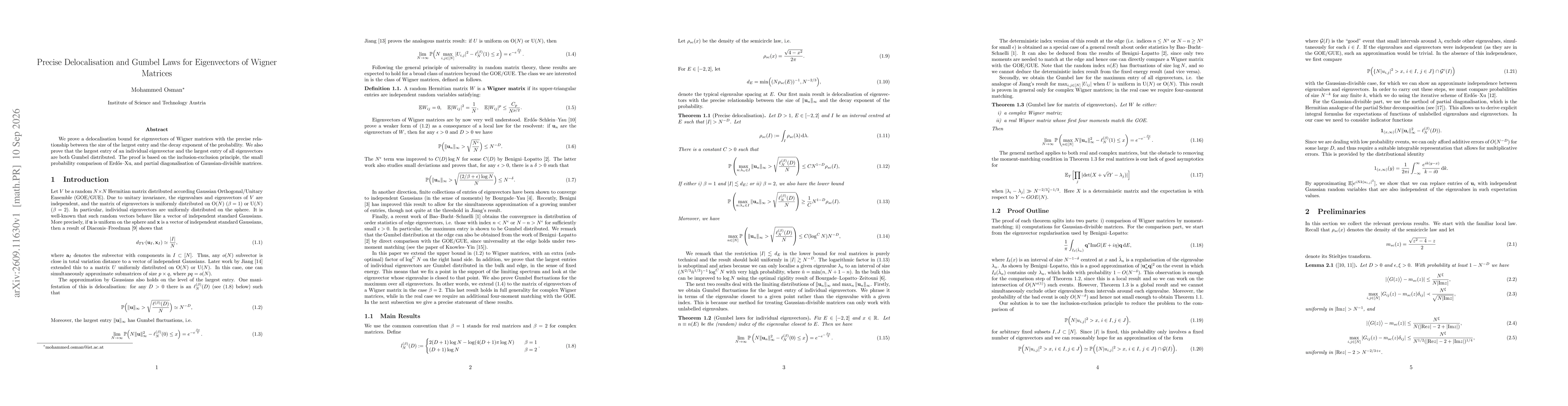 Thumbnail for Precise Delocalisation and Gumbel Laws for Eigenvectors of Wigner Matrices