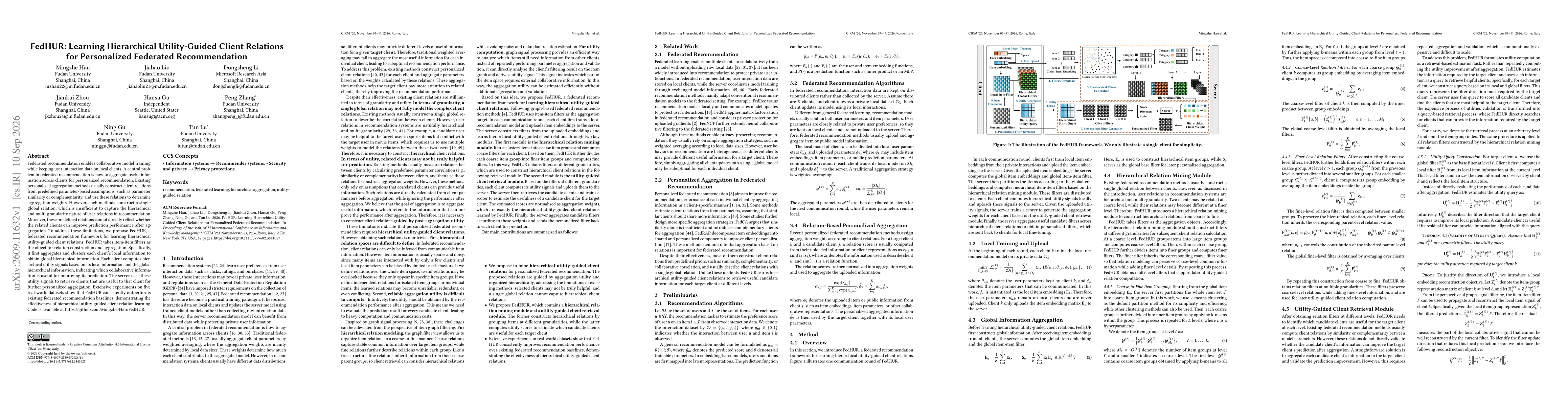 Thumbnail for FedHUR: Learning Hierarchical Utility-Guided Client Relations for Personalized Federated Recommendation