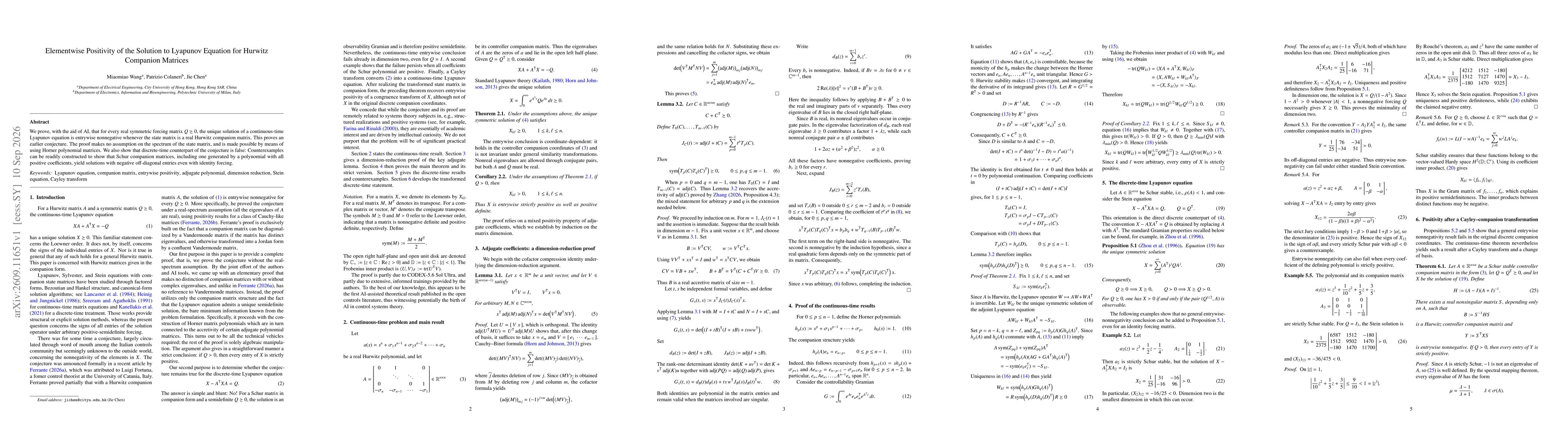Thumbnail for Elementwise Positivity of the Solution to Lyapunov Equation for Hurwitz Companion Matrices