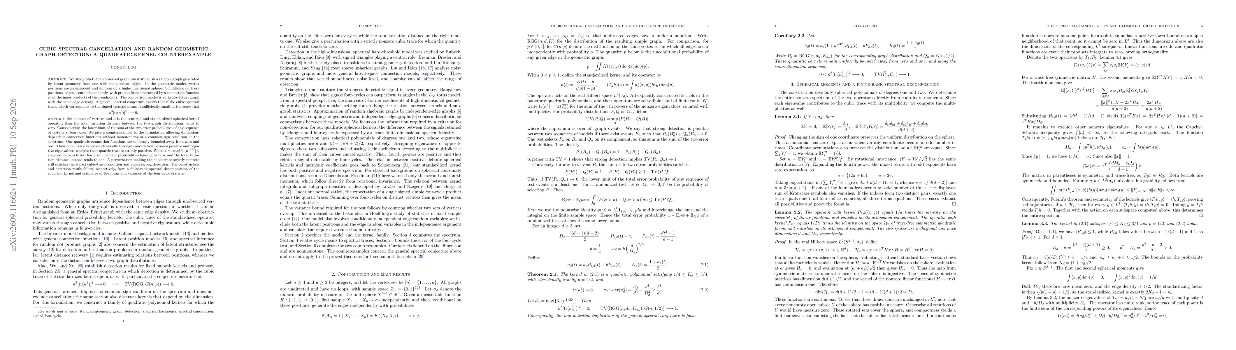 Thumbnail for Cubic spectral cancellation and random geometric graph detection: a quadratic-kernel counterexample
