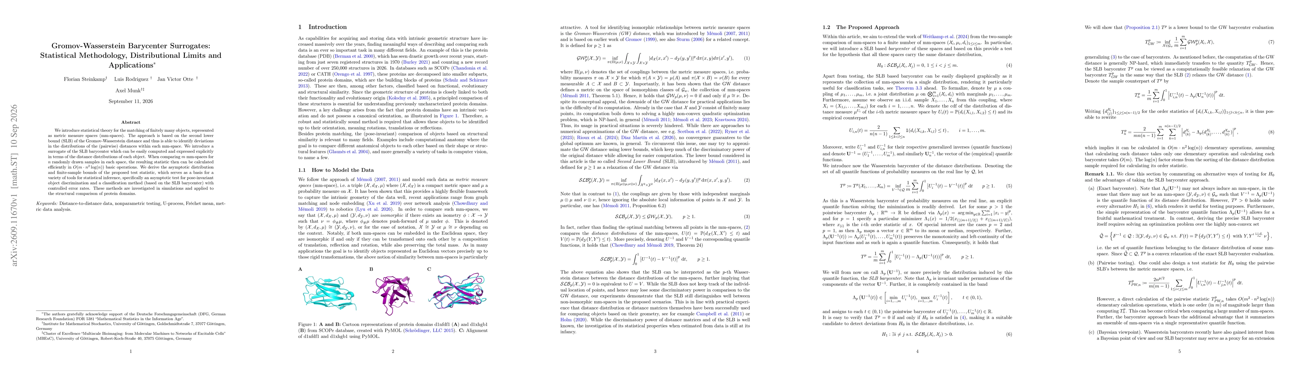 Thumbnail for Gromov-Wasserstein Barycenter Surrogates: Statistical Methodology, Distributional Limits and Applications