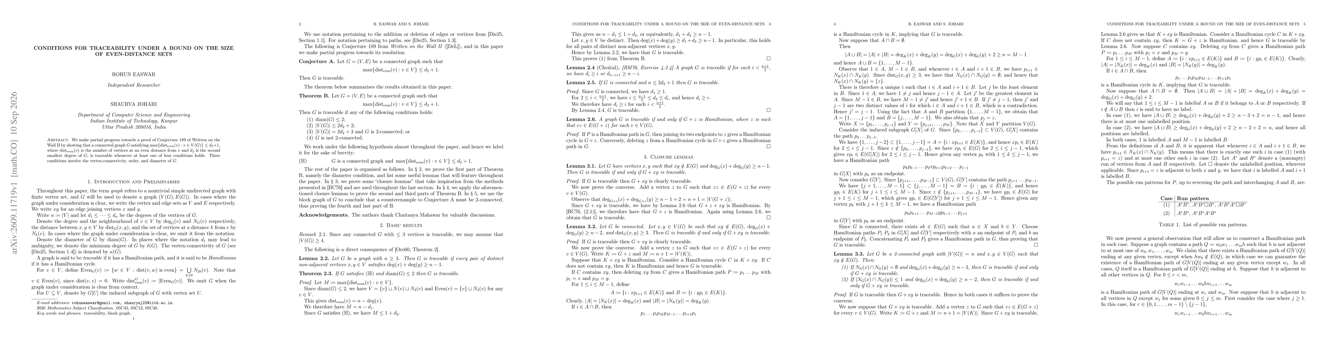 Thumbnail for Conditions for traceability under a bound on the size of even-distance sets