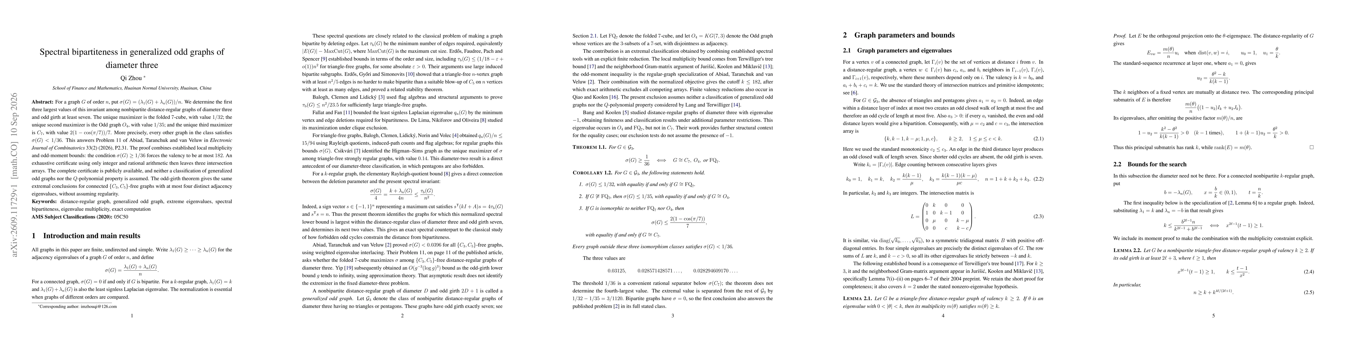 Thumbnail for Spectral bipartiteness in generalized odd graphs of diameter three