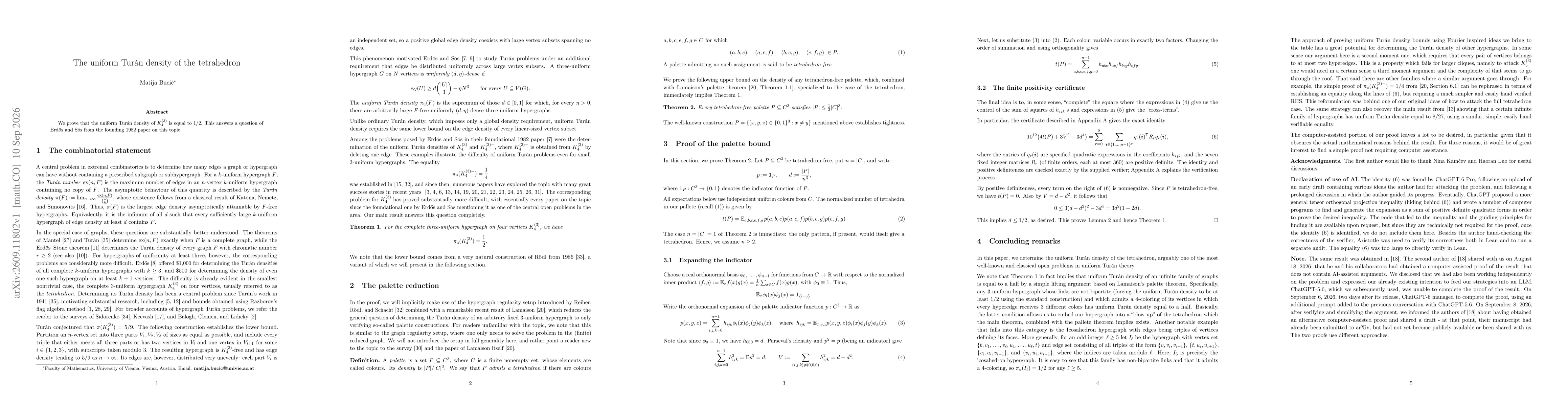 Thumbnail for The uniform Turán density of the tetrahedron