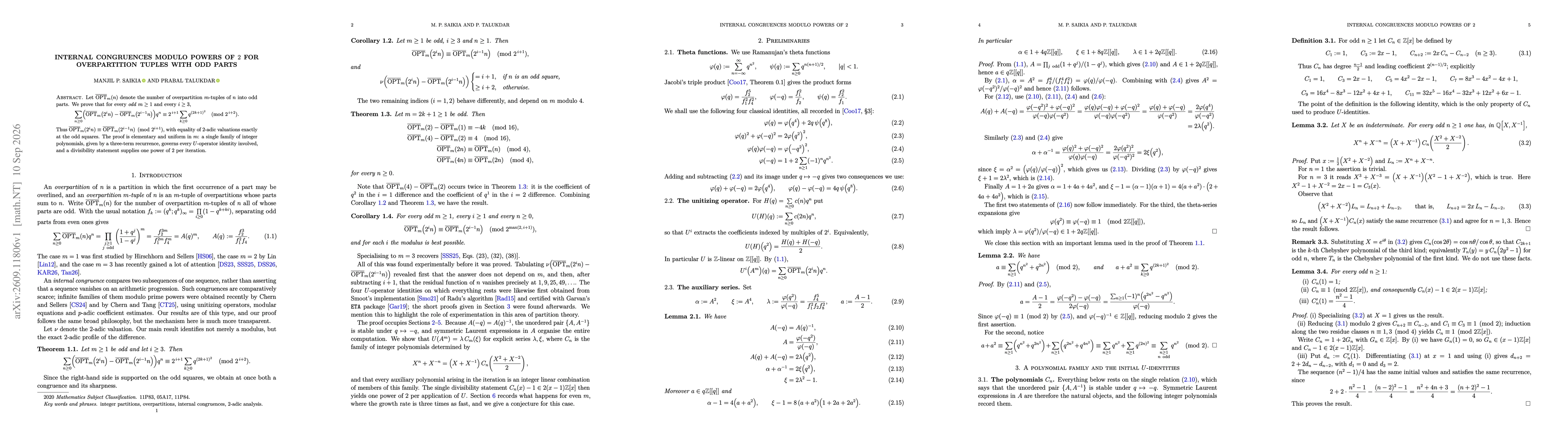 Thumbnail for Internal congruences modulo powers of $2$ for overpartition tuples with odd parts
