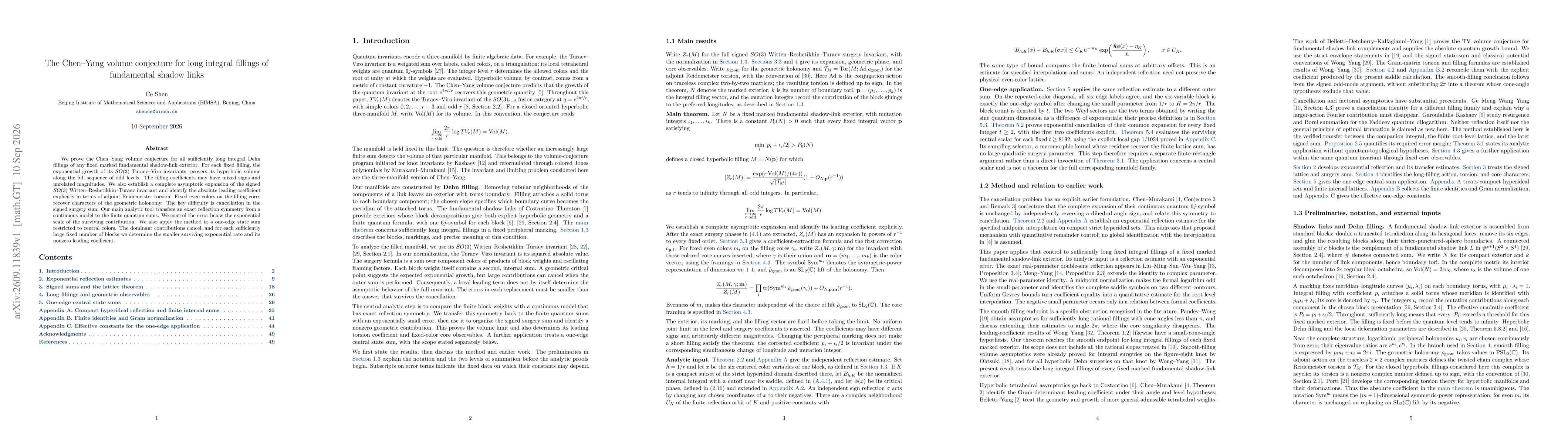 Thumbnail for The Chen-Yang volume conjecture for long integral fillings of fundamental shadow links