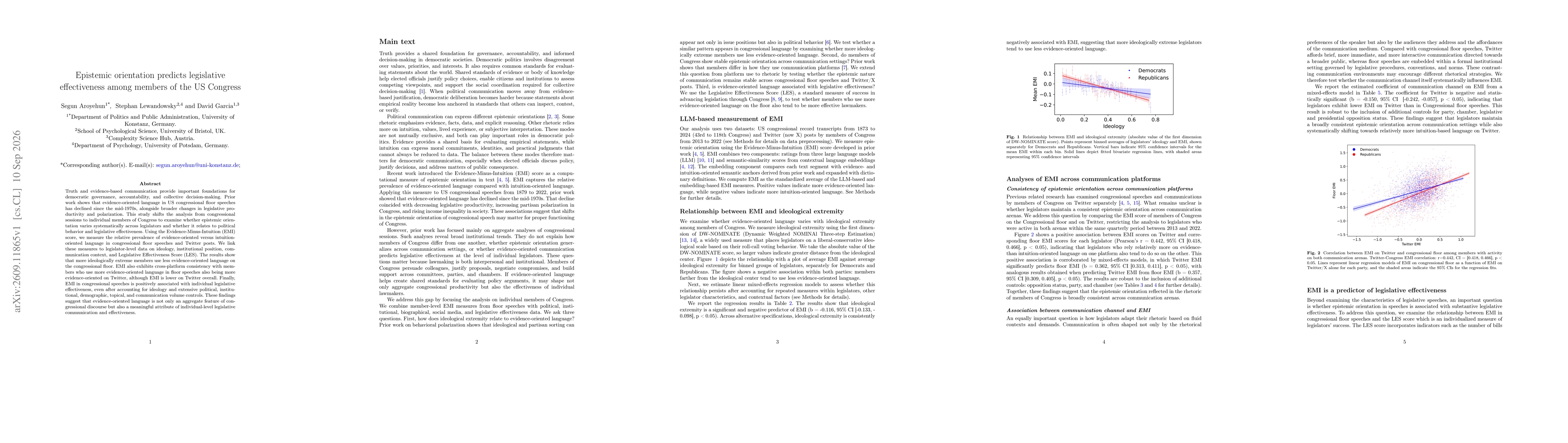 Thumbnail for Epistemic orientation predicts legislative effectiveness among members of the US Congress