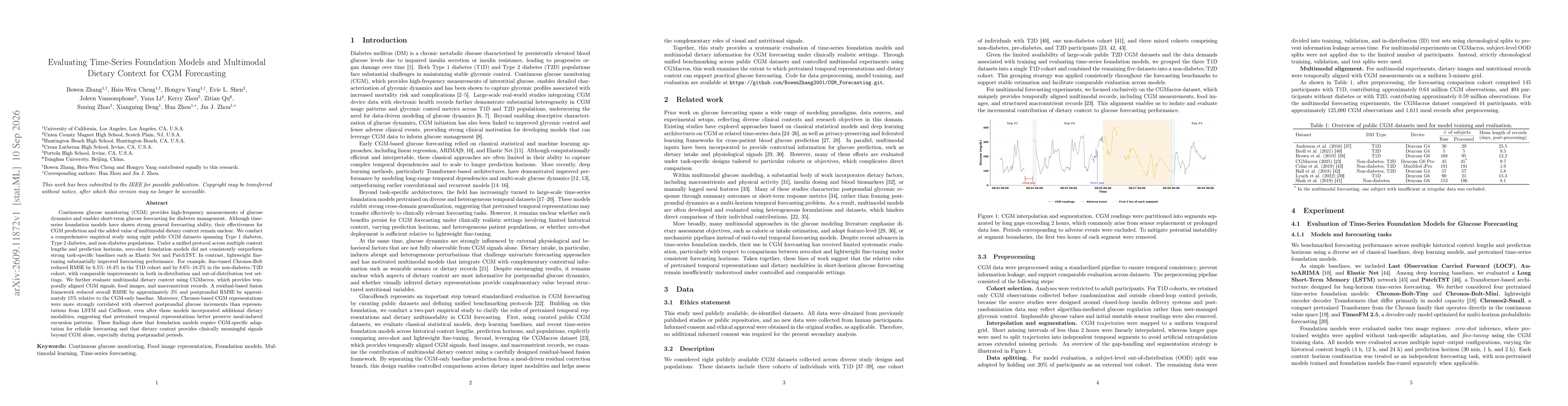 Thumbnail for Evaluating Time-Series Foundation Models and Multimodal Dietary Context for CGM Forecasting