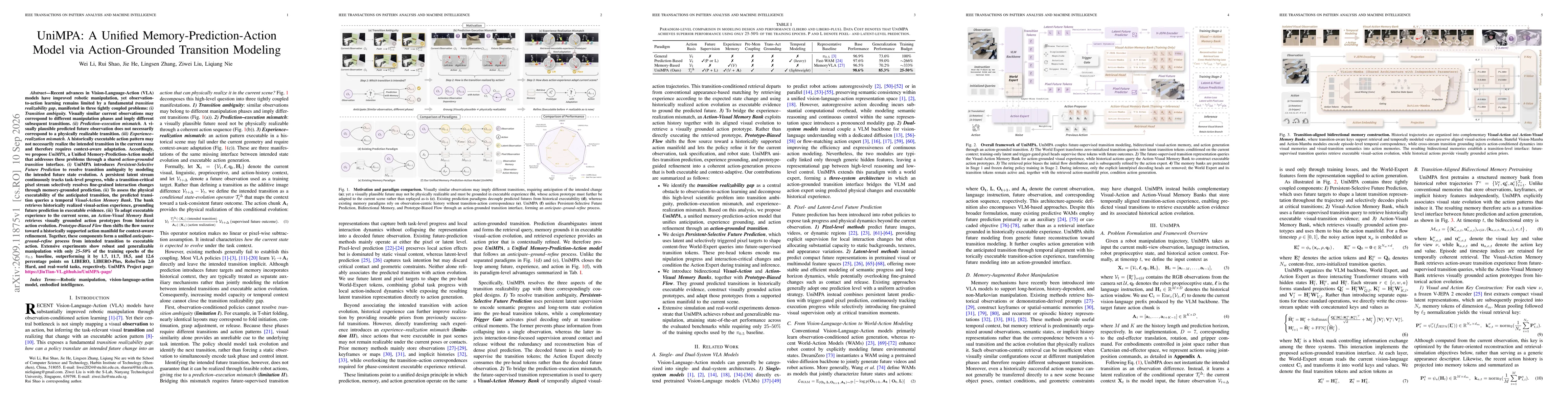 Thumbnail for UniMPA: A Unified Memory-Prediction-Action Model via Action-Grounded Transition Modeling