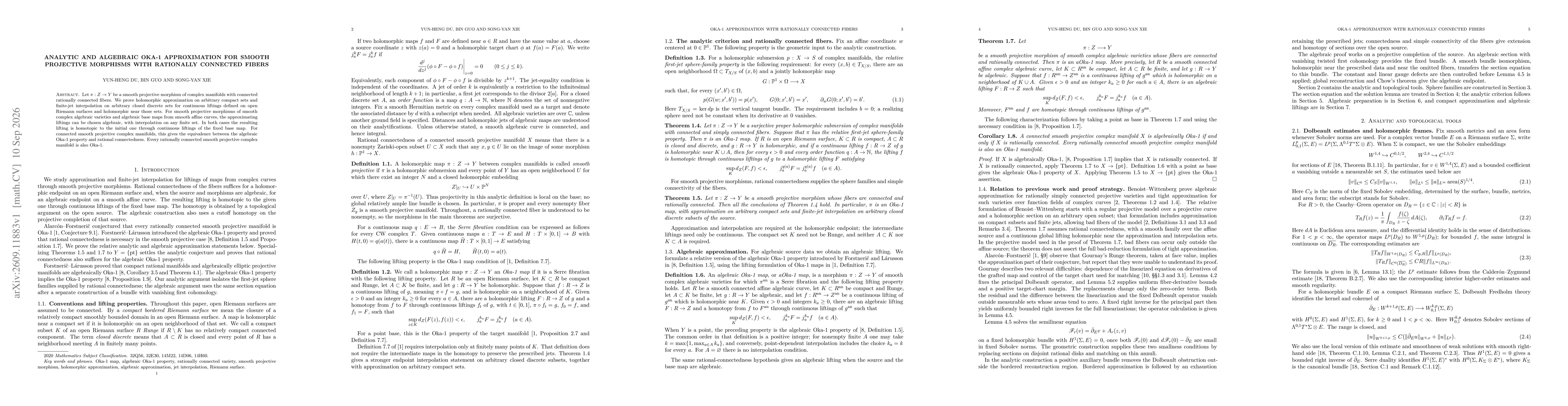 Thumbnail for Analytic and Algebraic Oka-1 Approximation for Smooth Projective Morphisms with Rationally Connected Fibers