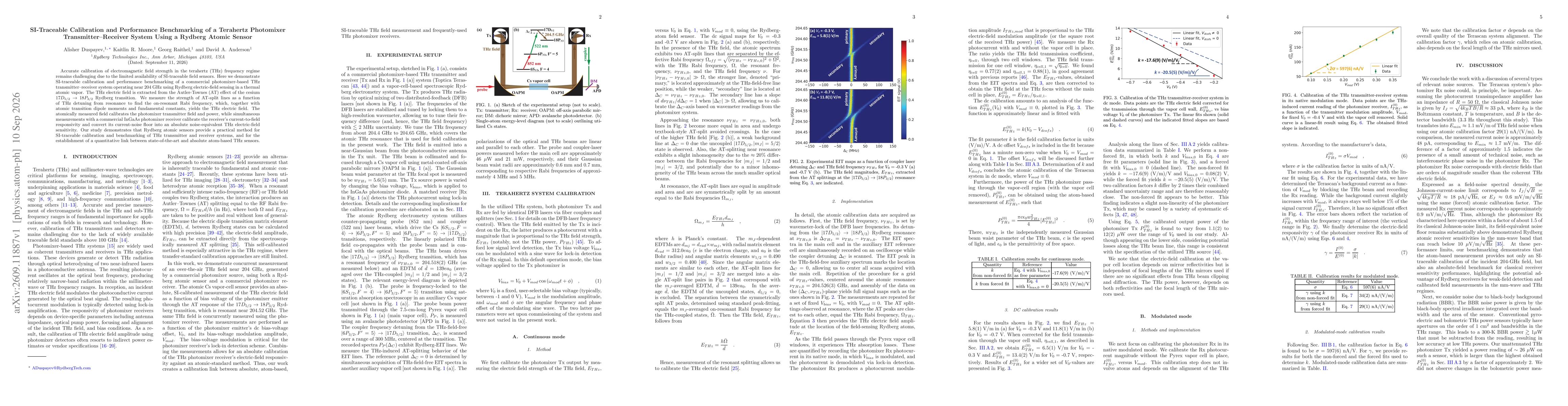 Thumbnail for SI-Traceable Calibration and Performance Benchmarking of a Terahertz Photomixer Transmitter-Receiver System Using a Rydberg Atomic Sensor