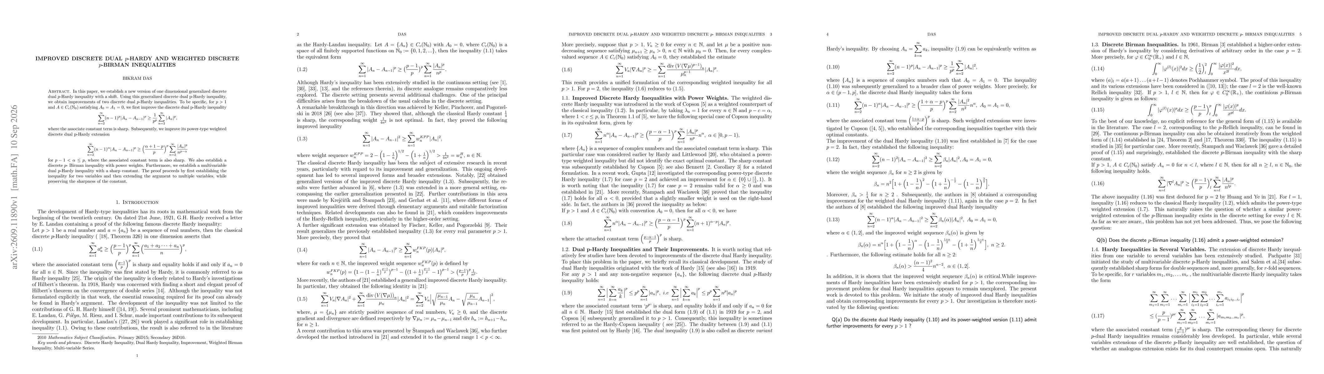 Thumbnail for Improved Discrete Dual $p$-Hardy and Weighted Discrete $p$- Birman Inequalities