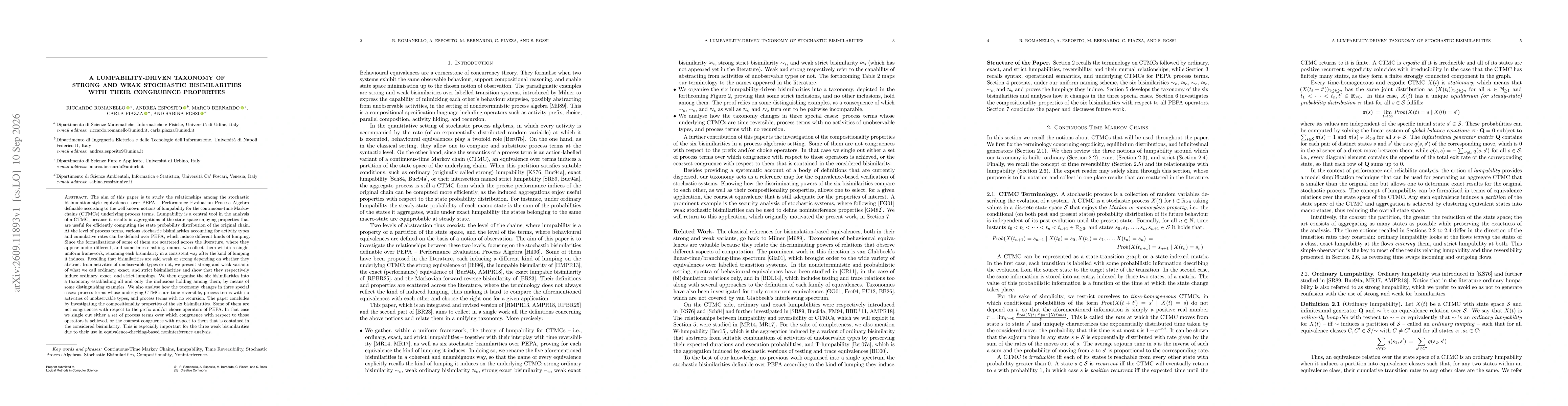 Thumbnail for A Lumpability-Driven Taxonomy of Strong and Weak Stochastic Bisimilarities with Their Congruence Properties