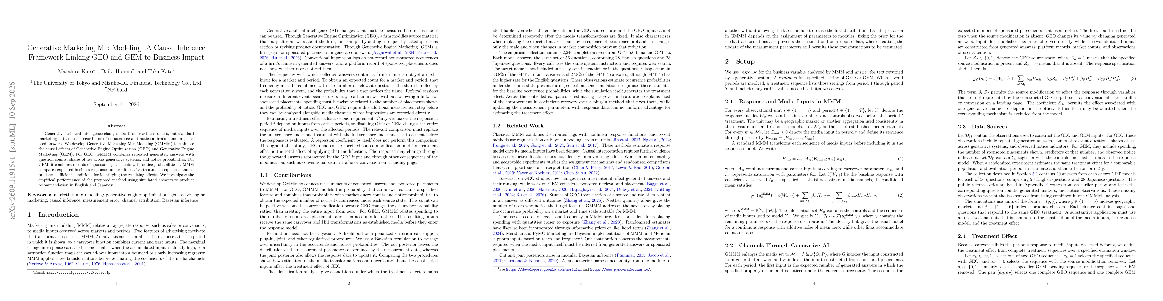 Thumbnail for Generative Marketing Mix Modeling: A Causal Inference Framework Linking GEO and GEM to Business Impact