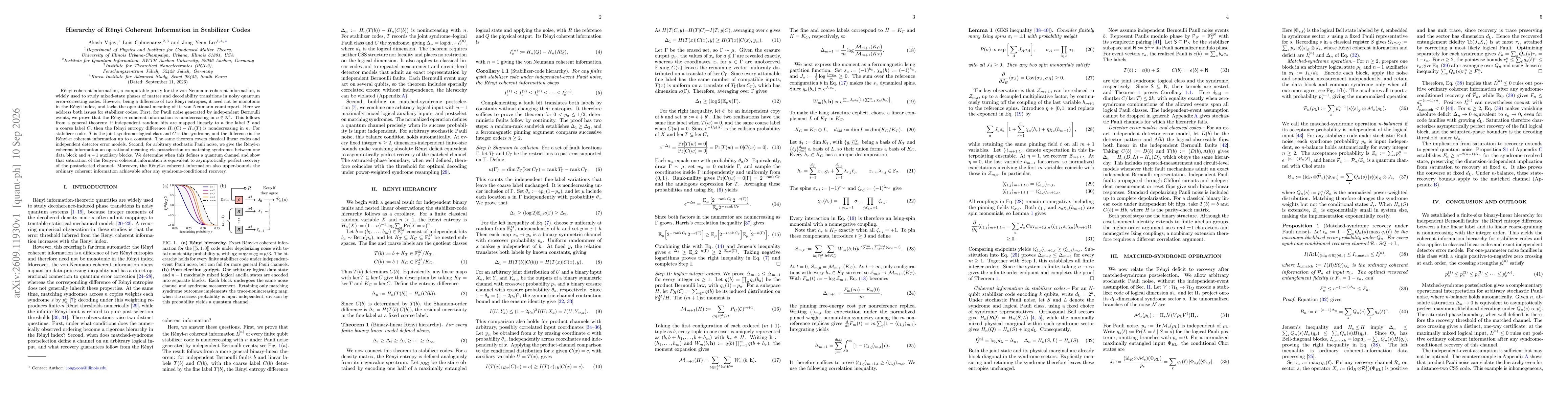 Thumbnail for Hierarchy of Rényi Coherent Information in Stabilizer Codes