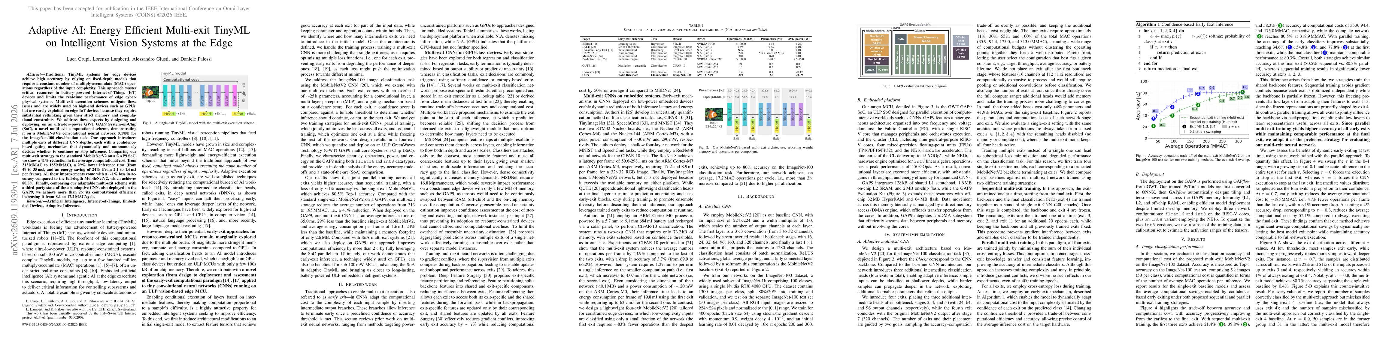 Thumbnail for Adaptive AI: Energy Efficient Multi-exit TinyML on Intelligent Vision Systems at the Edge