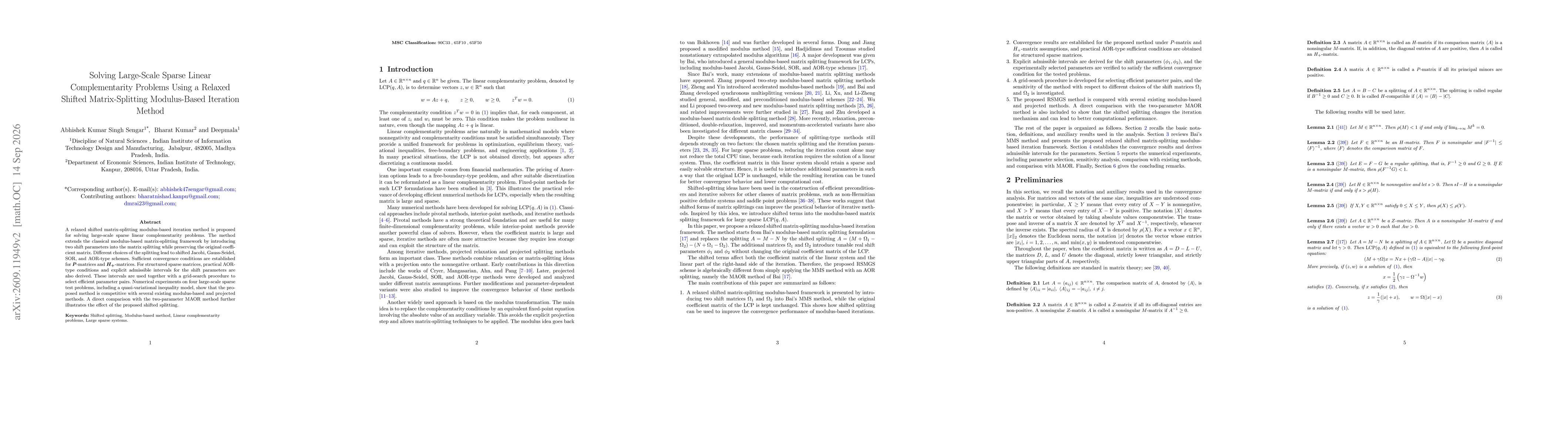 Thumbnail for Solving Large-Scale Sparse Linear Complementarity Problems Using a Relaxed Shifted Matrix-Splitting Modulus-Based Iteration Method