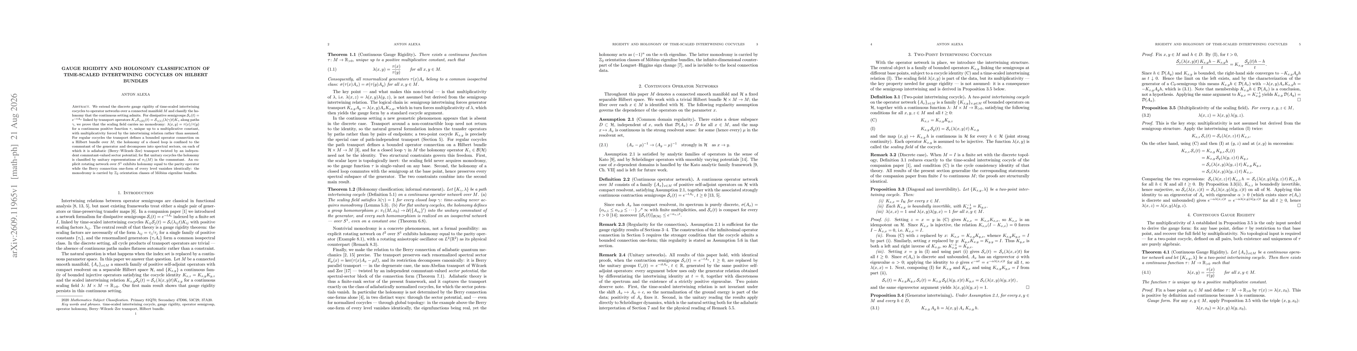Thumbnail for Gauge Rigidity and Holonomy Classification of Time-Scaled Intertwining Cocycles on Hilbert Bundles