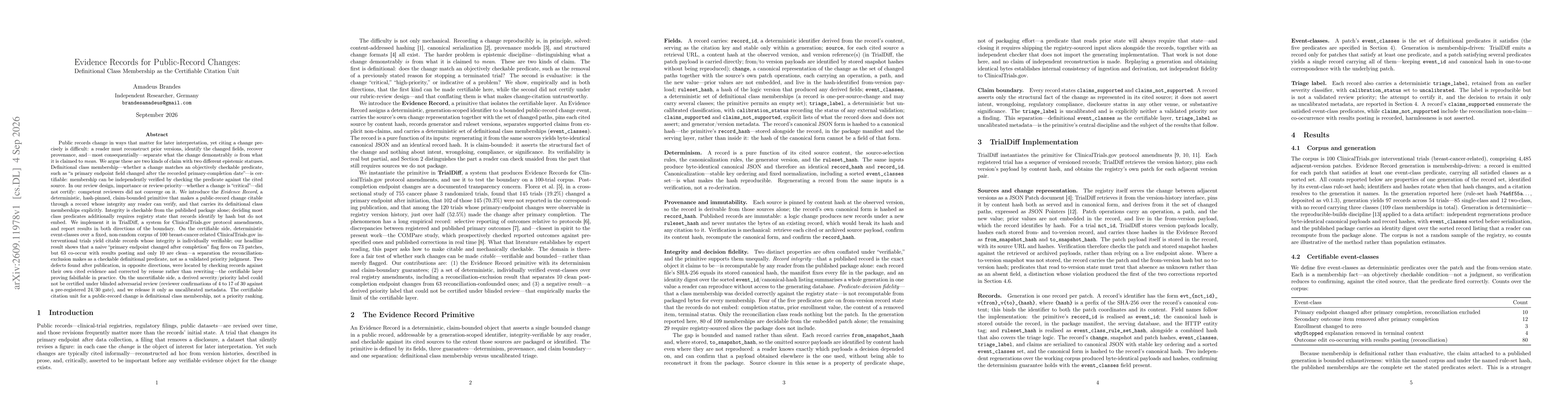 Thumbnail for Evidence Records for Public-Record Changes: Definitional Class Membership as the Certifiable Citation Unit