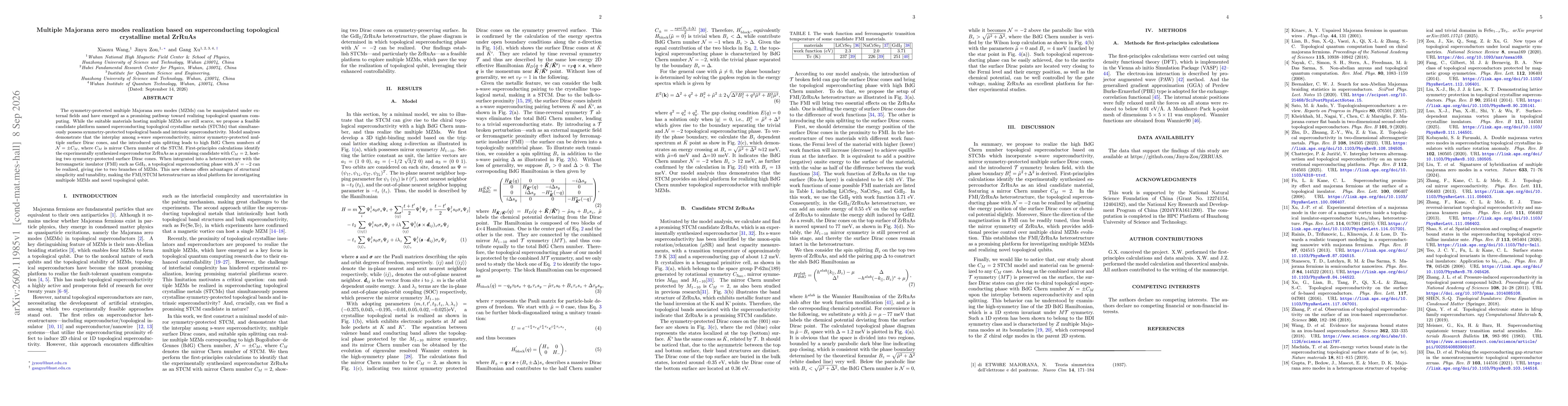 Thumbnail for Multiple Majorana zero modes realization based on superconducting topological crystalline metal ZrRuAs